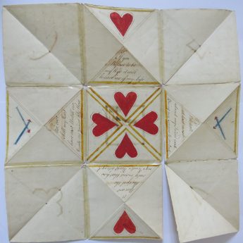 Late 18th Century Valentine Puzzle Purse in watercolour and pen & ink