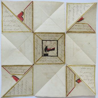 Late 18th Century Valentine Puzzle Purse in watercolour and pen & ink