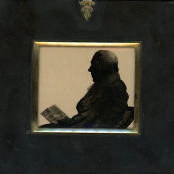 Unusual silhouette reverse painted on convex glass