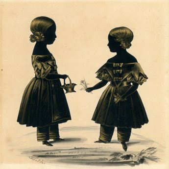 A charming cut and bronzed silhouette of young sisters by Frederick Frith, dated 1839