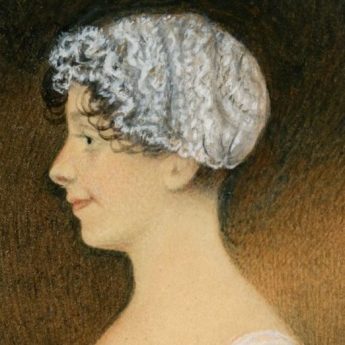 Watercolour profile portrait of a young Regency lady