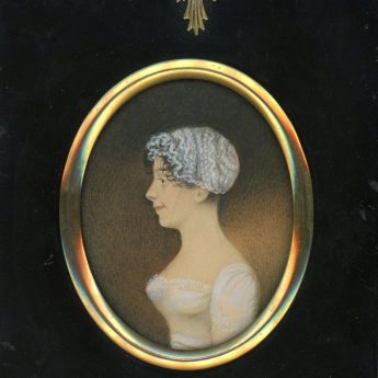 Watercolour profile portrait of a young Regency lady