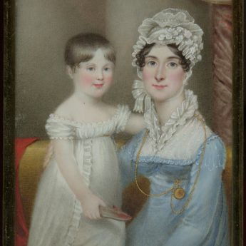 Miniature portrait of a young Regency mother with her young son, circa 1805