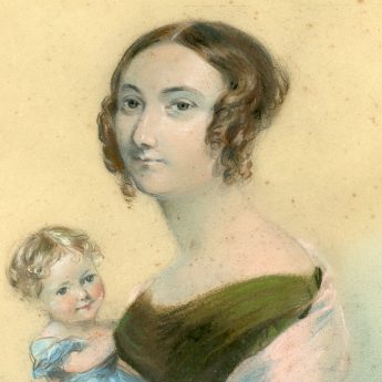 Pastel portrait of a young mother and child