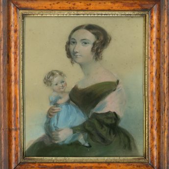 Pastel portrait of a young mother and child