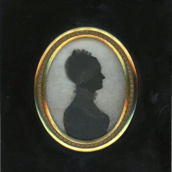 Silhouette of Sarah Hopkins painted on ivory by T. London