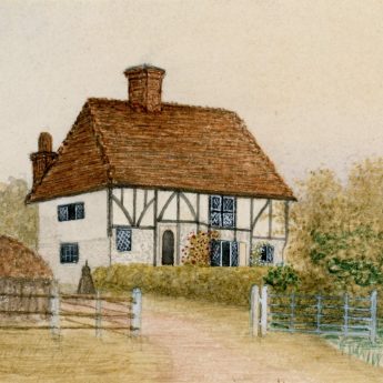Victorian watercolour of Little Criol, a half-timbered house