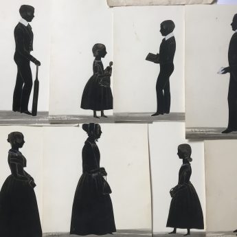 A family group of cut silhouettes by Samuel Metford of the Fry family of Culmstock, Devon together with miscellaneous family papers including a Quaker marriage certificate
