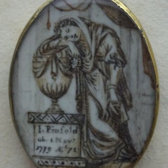 Tiny memorial pendant dedicated to J. Pinfold and dated 1779