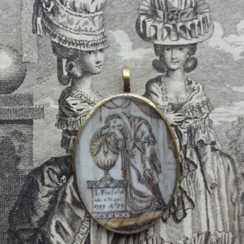 Tiny memorial pendant dedicated to J. Pinfold and dated 1779