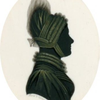 Small silhouette painted on ivory of a lady set within a travelling case