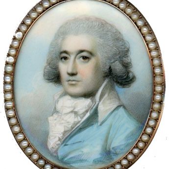 Miniature portrait of a gentleman in a turquoise coat painted by George Engleheart