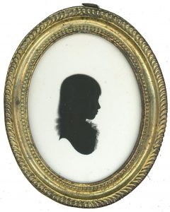 Silhouette of a named girl painted on plaster by John Miers