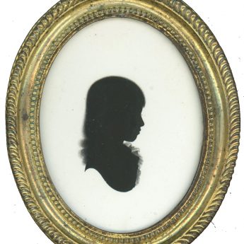 Silhouette of a named girl painted on plaster by John Miers