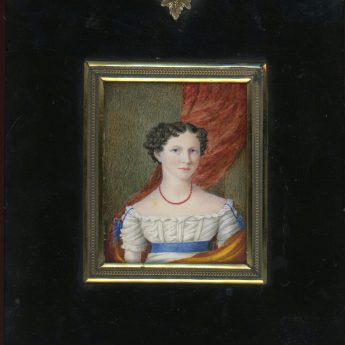 Miniature portrait of a young ldy wearing an orange wrap