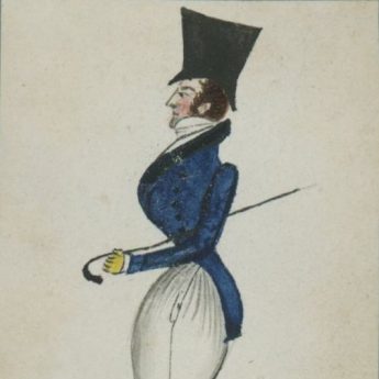 Quirky watercolour profile of a foppish gentleman