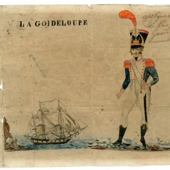 French watercolour of an infantryman on Guadeloupe
