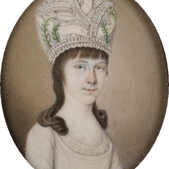 Miniature portrait of a young lady in a striking hat