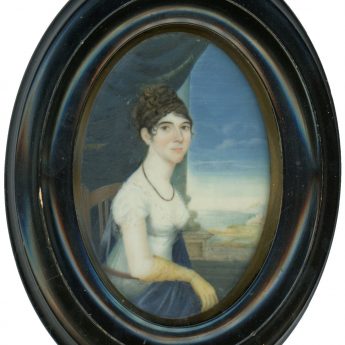 Miniature portrait of a young lady seated on a balcony