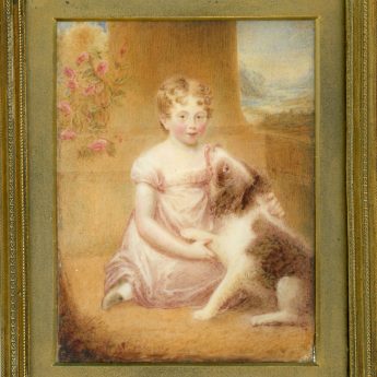Miniature portrait of a child and dog by Anne Charlotte Turnbull