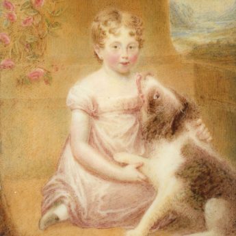 Miniature portrait of a child and dog by Anne Charlotte Turnbull