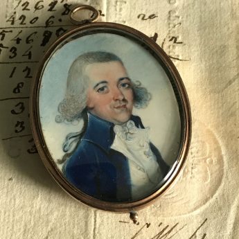 French School, miniature portrait of a gentleman with flyaway hair