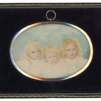 Miniature portrait of two girls and their little brother by Mabel Terry Lewis, 1896