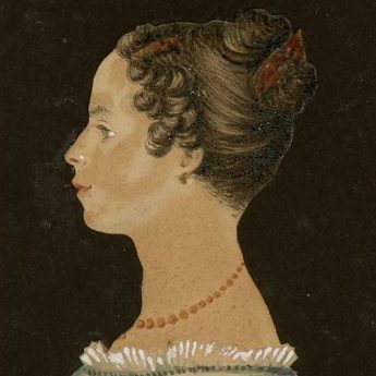 Watercolour cut profile of a young lady dated 1828