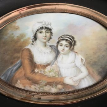 Miniature portrait of a mother and daughter, signed Mosnier