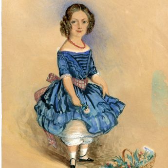 Watercolour of a child in a blue dress