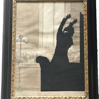 Double-sided cut silhouette of Rev Irving preaching cut by Augustin Edouart