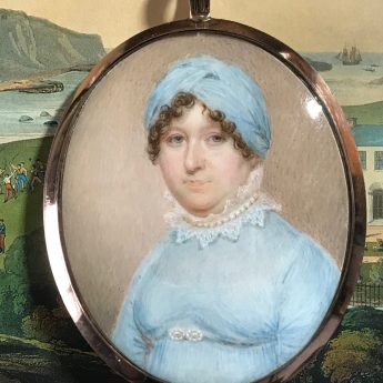 Miniature portrait of a lady in sky blue dress by Roche