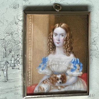 Miniature portrait of a girl with her spaniel by Mary Jane Tomalin