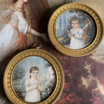 Continental School, pair of miniature portraits of children in garden landscapes