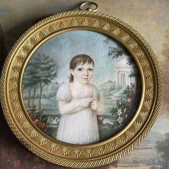 Continental School, pair of miniature portraits of children in garden landscapes