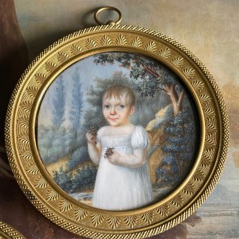 Continental School, pair of miniature portraits of children in garden landscapes