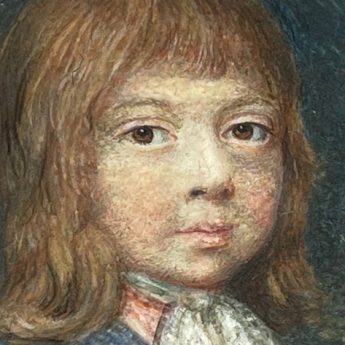 Miniature portrait of a child with a blue parrot