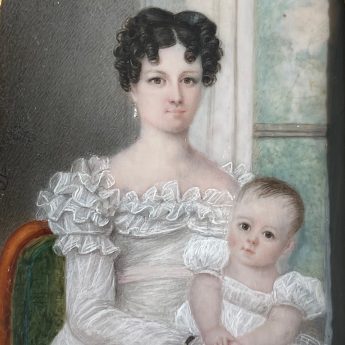 Regency miniature portrait of a mother and child