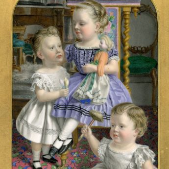 Miniature portrait of children in an interior