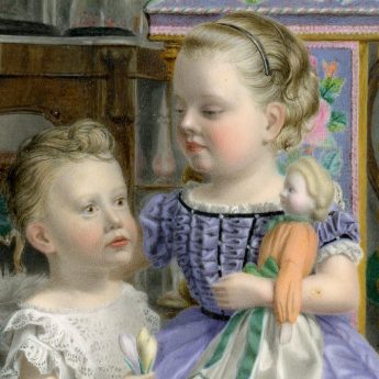 Miniature portrait of children in an interior