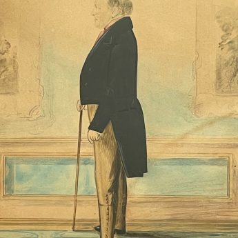 Full-length watercolour profile of a gentleman