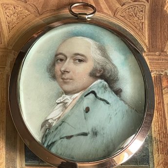 Andrew Plimer, miniature portrait of a gentleman in a turquoise coat