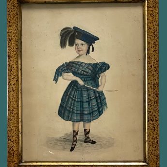 Watercolour portrait of a boy in Scottish tartan dress