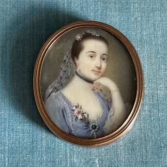 Gervase Spenser lady in blue dress and ribbon choker