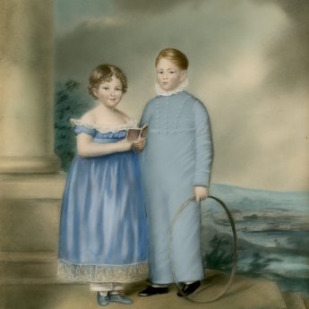 Ellen Sharples, pastel portrait of two children, named