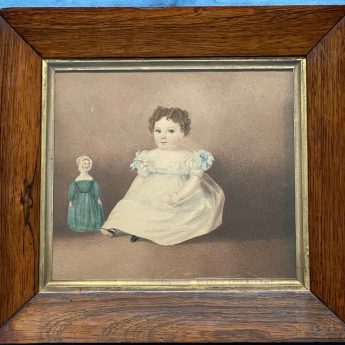 Quirky watercolour of a baby and a doll, 1837