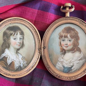 Horace Hone, a pair of miniature portraits of children within a fausse montre double frame