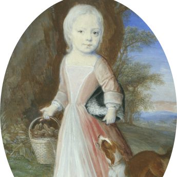 Catharina da Costa attrib., miniature portrait of a child holding a basket of chicks