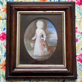 Catharina da Costa attrib., miniature portrait of a child holding a basket of chicks