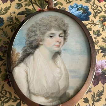 Henry Edridge, portrait miniature of a lady in an autumnal landscape